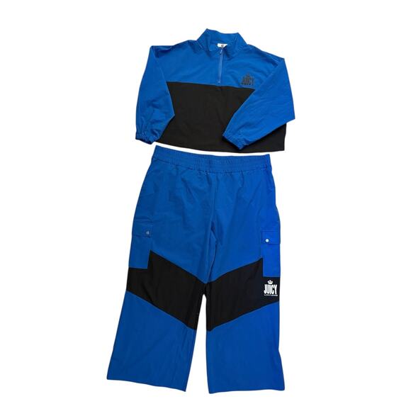 Juicy Couture Blue and Black Track Suit 2X/3X Two Piece Boxy Top Pull on Pants - Picture 2 of 8